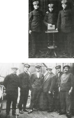 JOHN D. PATERAS (LEFT) AND BELOW, THIRD FROM LEFT, WITH HIS BROTHERS PANAGOS AND PANTELIS